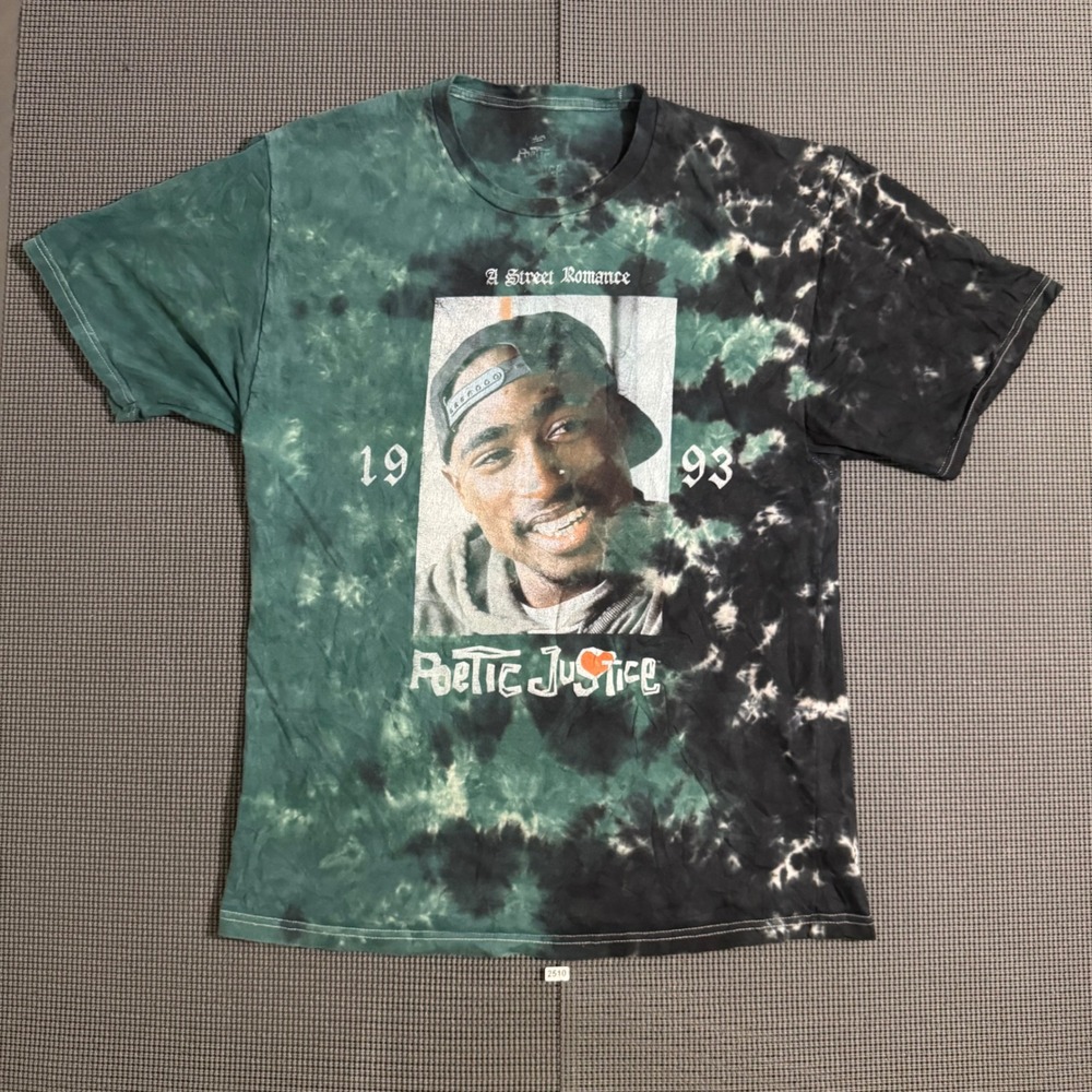 Philcos Poetic Justice Tupac Tie Dye Graphic T-Shirt Green Black Size S